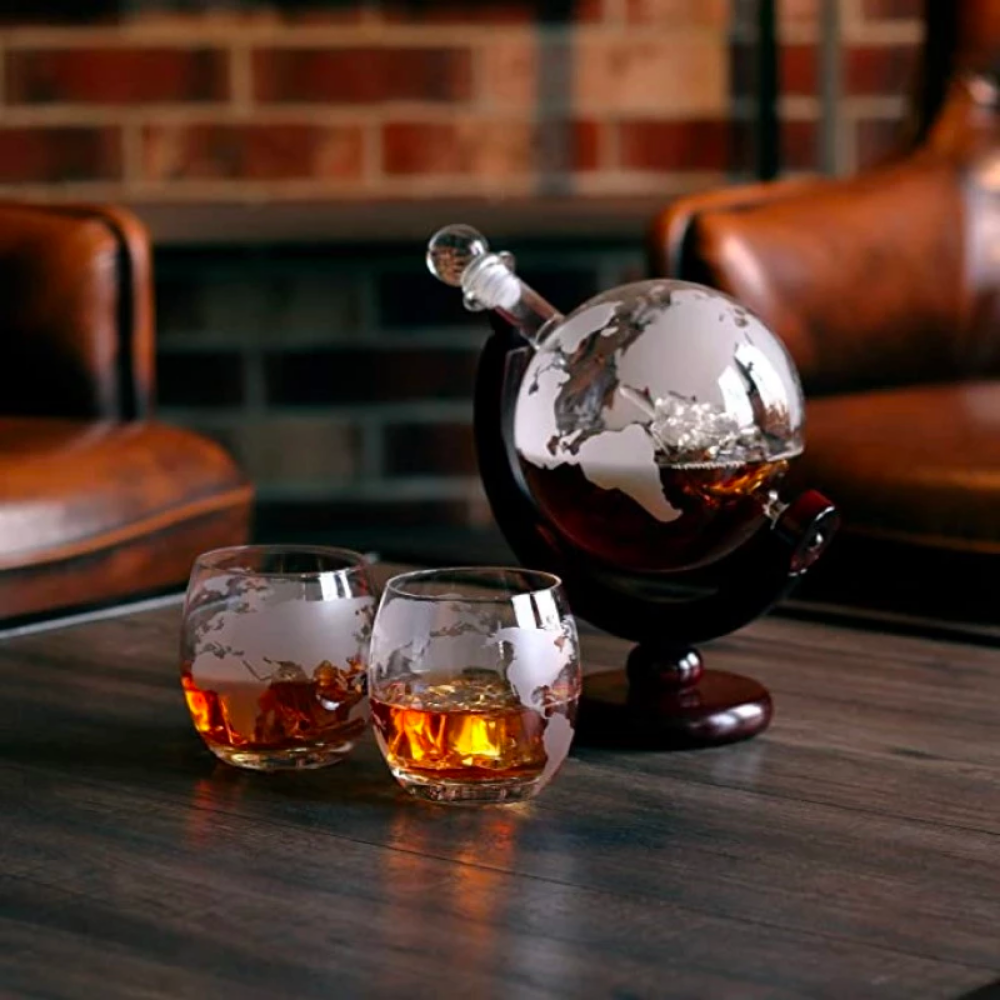 Crystal Globe with Sailboat Decanter and Glass Set