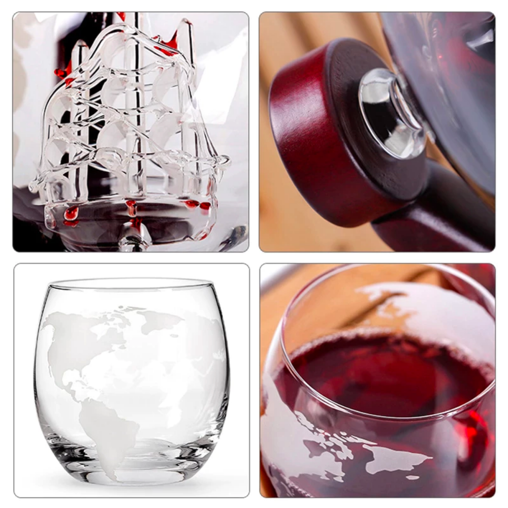 Crystal Globe with Sailboat Decanter and Glass Set
