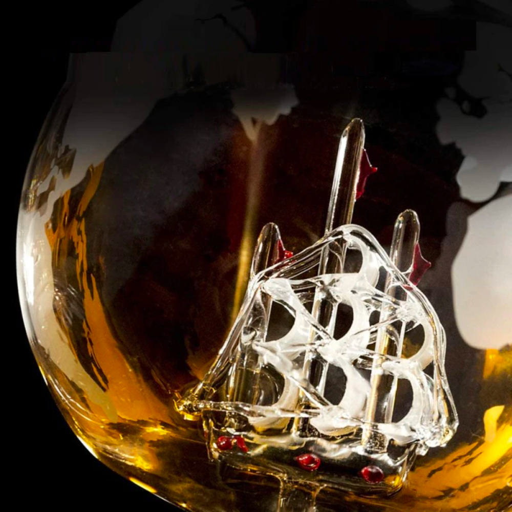 Crystal Globe with Sailboat Decanter and Glass Set
