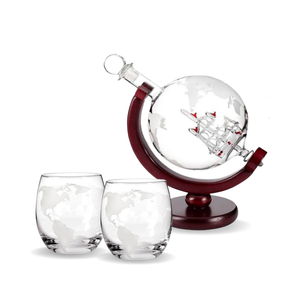 Crystal Globe with Sailboat Decanter and Glass Set