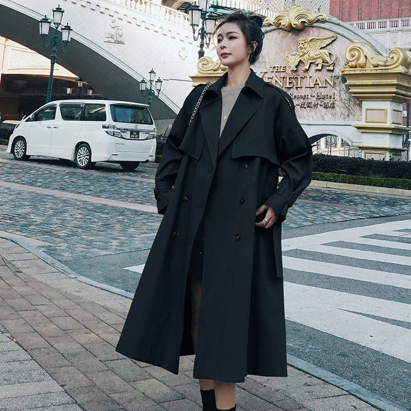 Women's Double Breasted Windbreaker Trench Coat