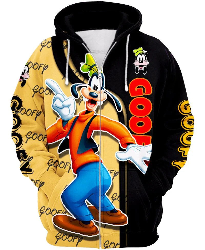 Goofy Graphic Printed Zip Up Hoodie