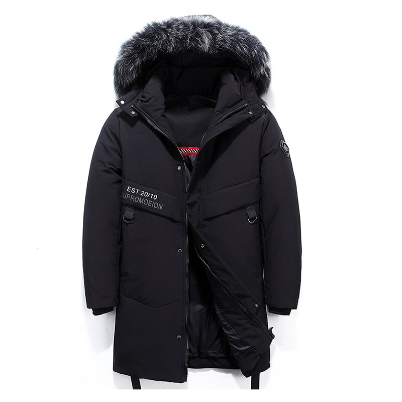 Men's Solid Long Hooded Down Jacket