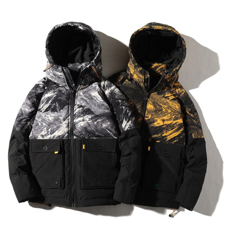 Men's Thick Patterned Hooded Down Jacket