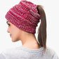 Ponytail Beanie Messy Bun Women's Beanie Solid Ribbed Hat Cap