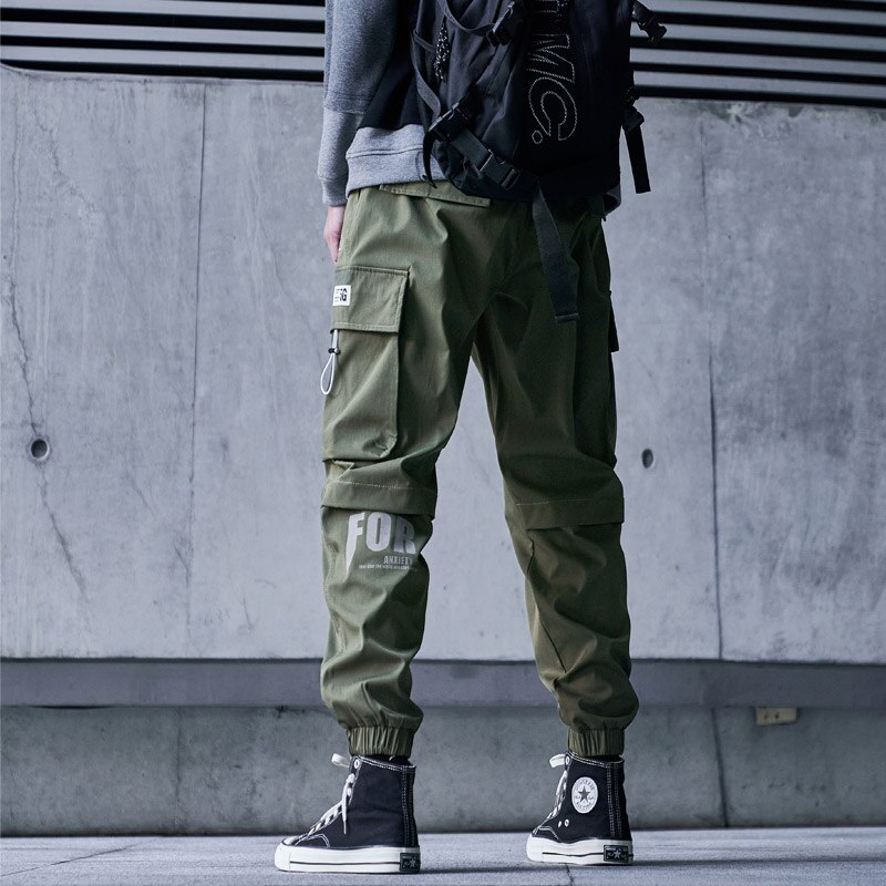 Black And Green Streetwear Joggers Casual Men Pants