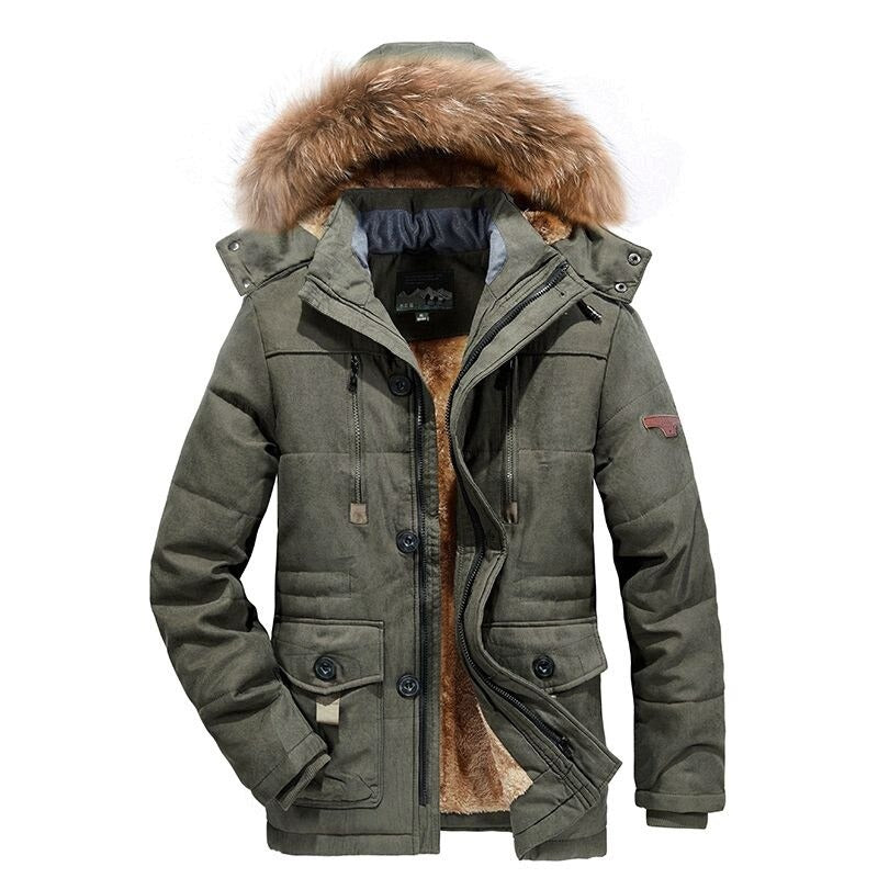 Men's Casual Warm Fur Hooded Winter Parka
