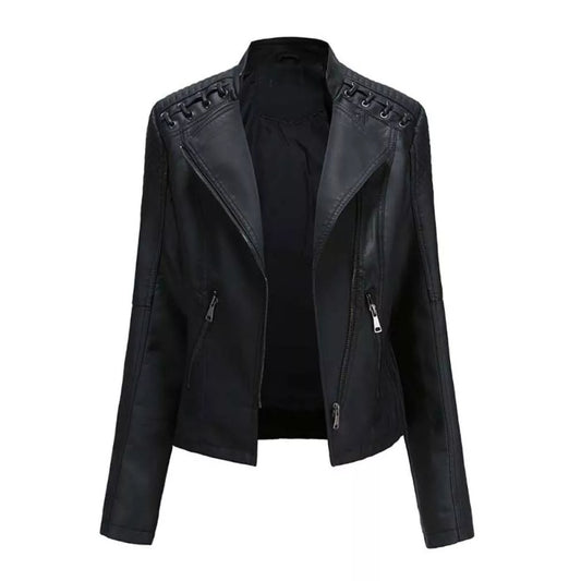Women's PU Faux Leather Long Zipper Biker Jackets