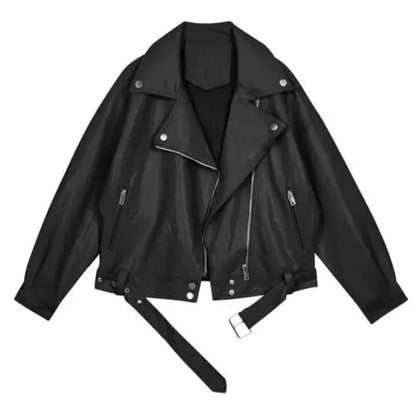 Women's PU Leather Biker Jacket With Belt