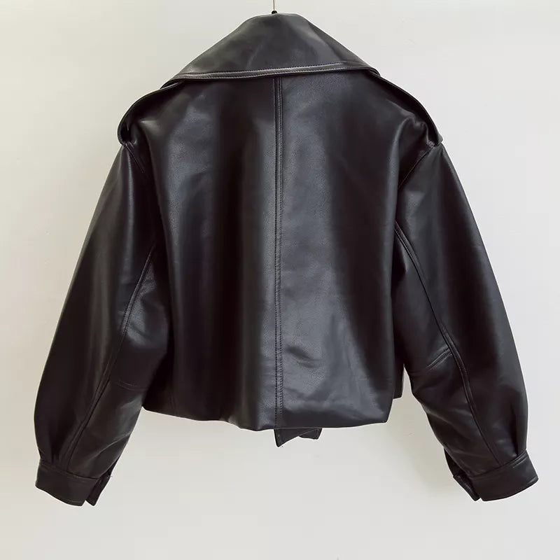 Women's Faux Leather Turndown Collar Jacket