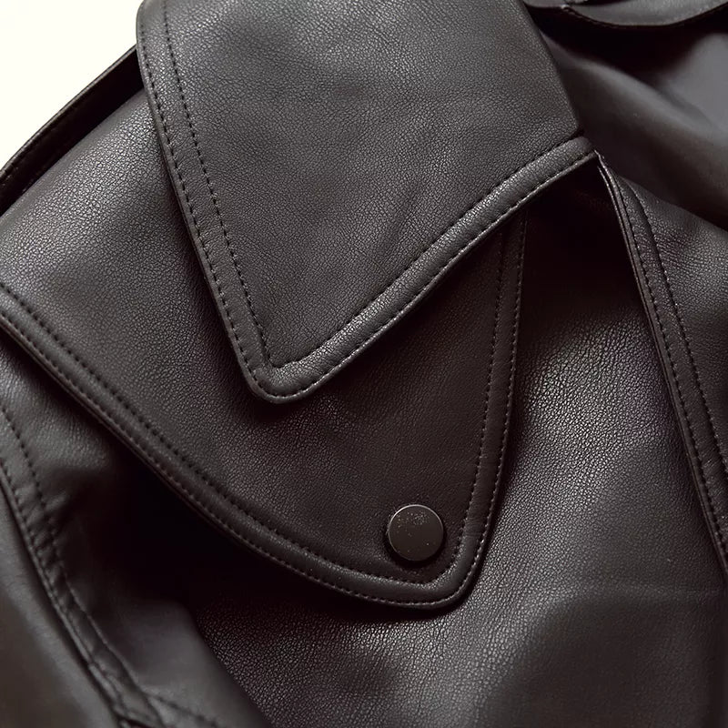 Women's Faux Leather Turndown Collar Jacket