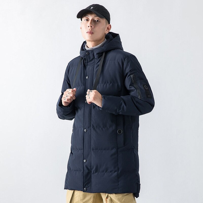 Casual Solid Hooded Long Parka For Men