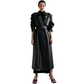 Women's Extra Long Oversized Black Faux Leather Trench Coat