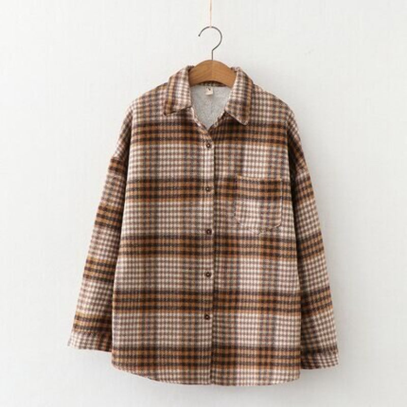Women's Thick Warm Velvet Plaid Shirts For Winters