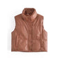 Women's Puffy Vest Down PU Leather Jacket
