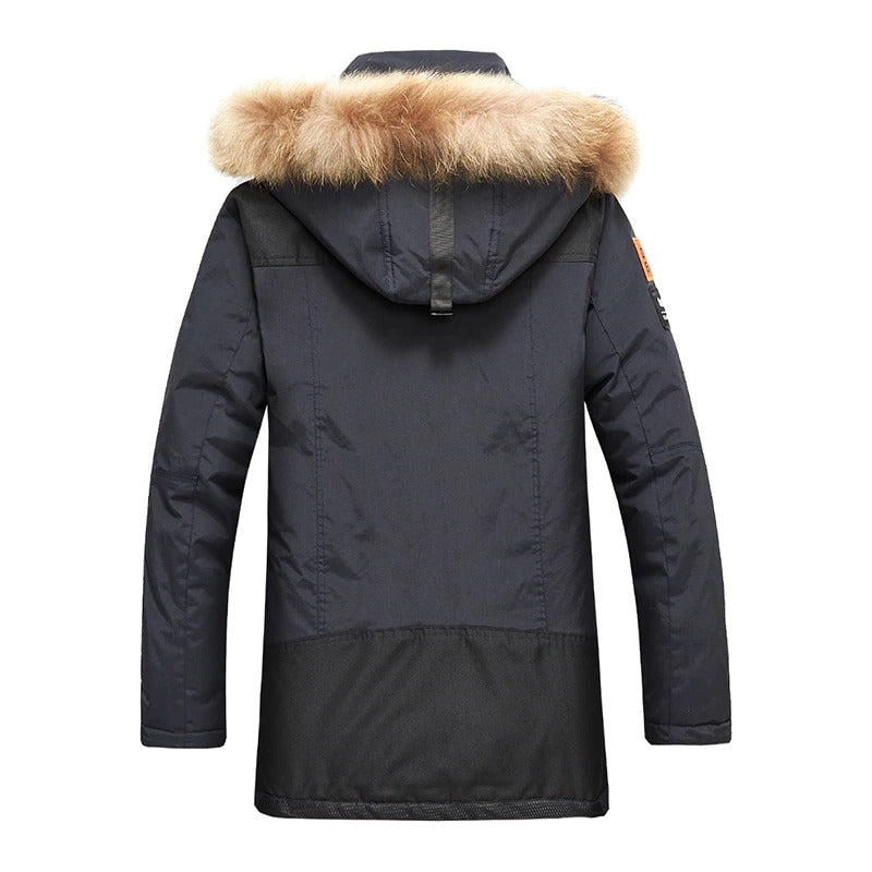 Winter Men's Casual Long Parkas Fur Hooded Jacket