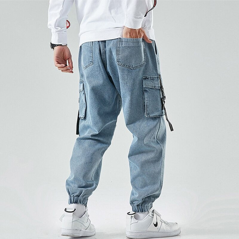 Men Multiple Pockets Casual Denim Jeans