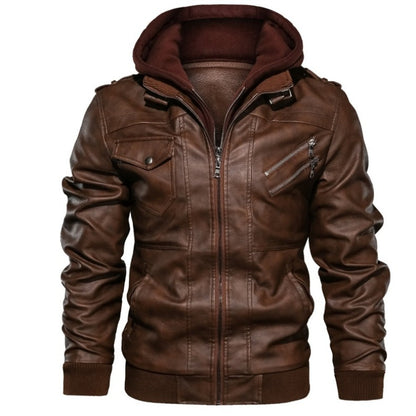 Men's Solid Casual Leather Jacket