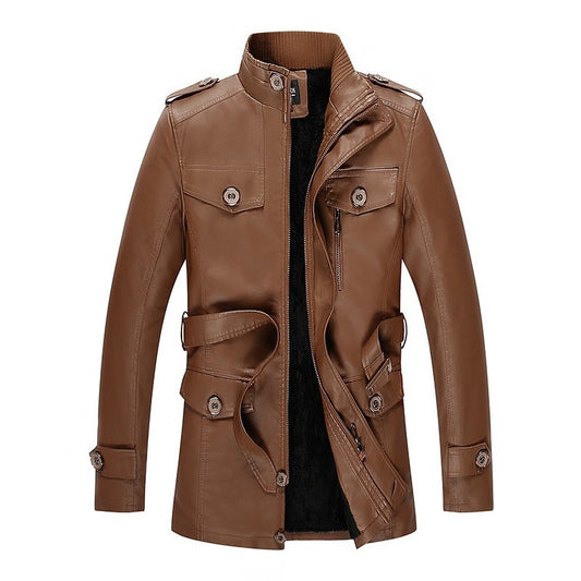 Men Long Thick Leather Jacket