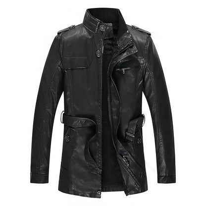 Casual Men's Long Biker Leather Jacket