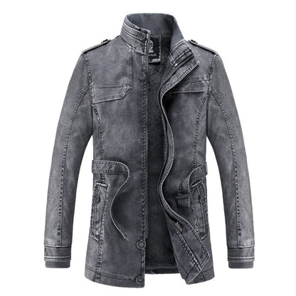 Casual Men's Long Leather Jacket