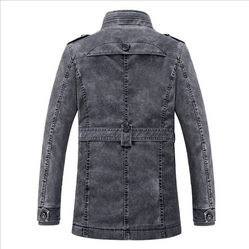Casual Men's Long Leather Jacket