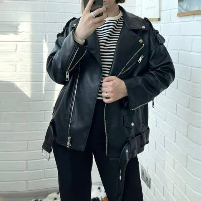 Women's Leather Zipper Biker Jacket