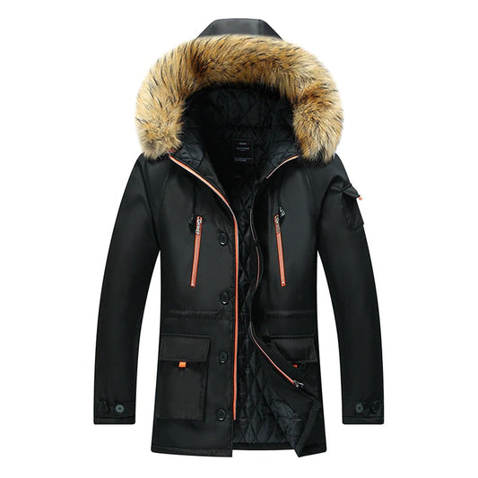 Men's Classic Thick Warm Fur Hood Winter Parka Jacket
