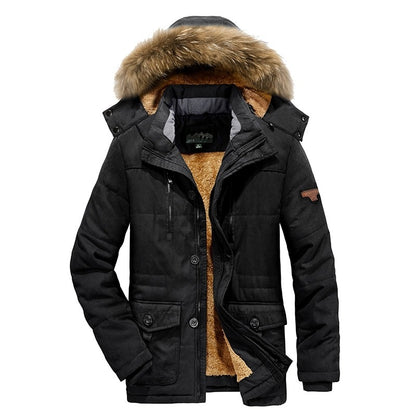 Men's Warm Windproof Hooded Polyester Parka Jacket