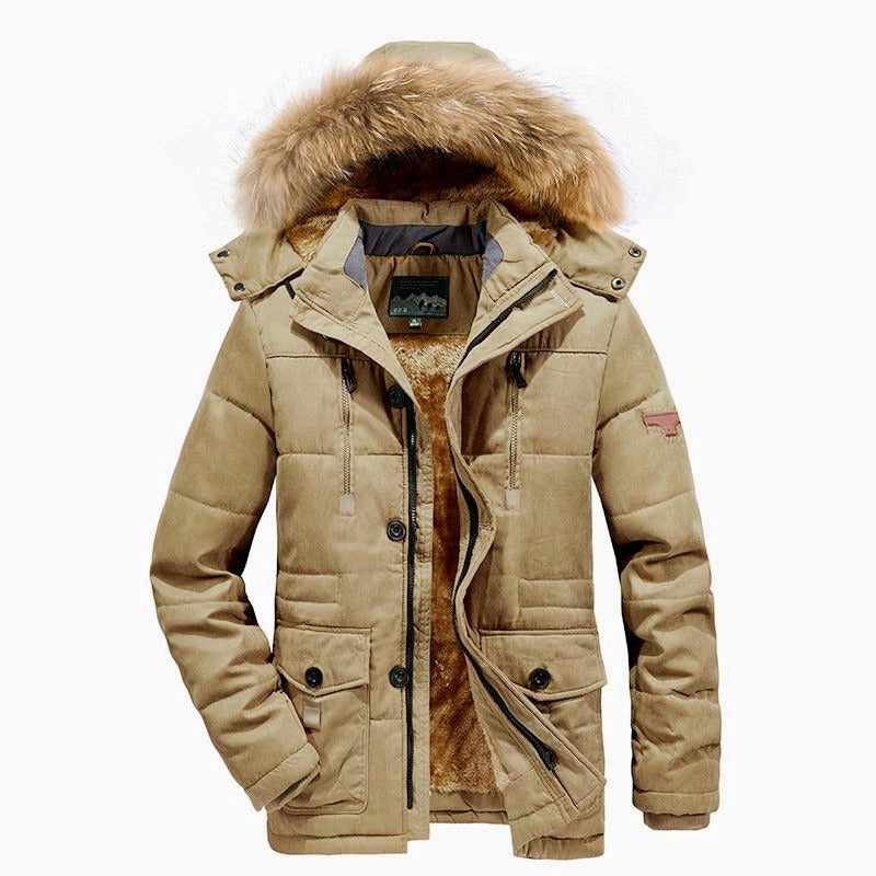 Men's Warm Windproof Hooded Polyester Parka Jacket