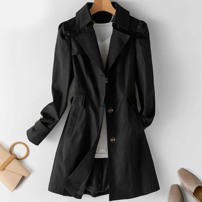 Single-Breasted Mid-Long Women Trench Coat